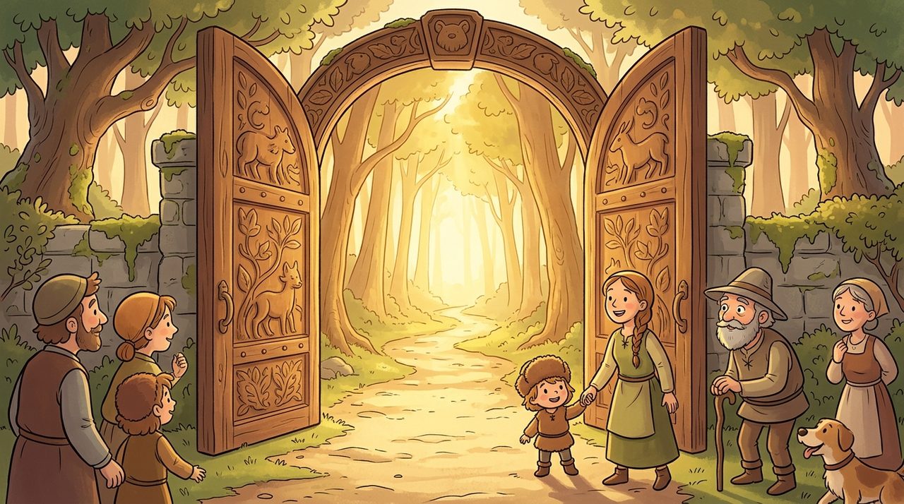 Panel 9, the forest gate opens