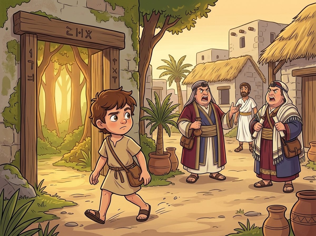 Panel 14, Leo looks back as the Keepers point at the messenger
